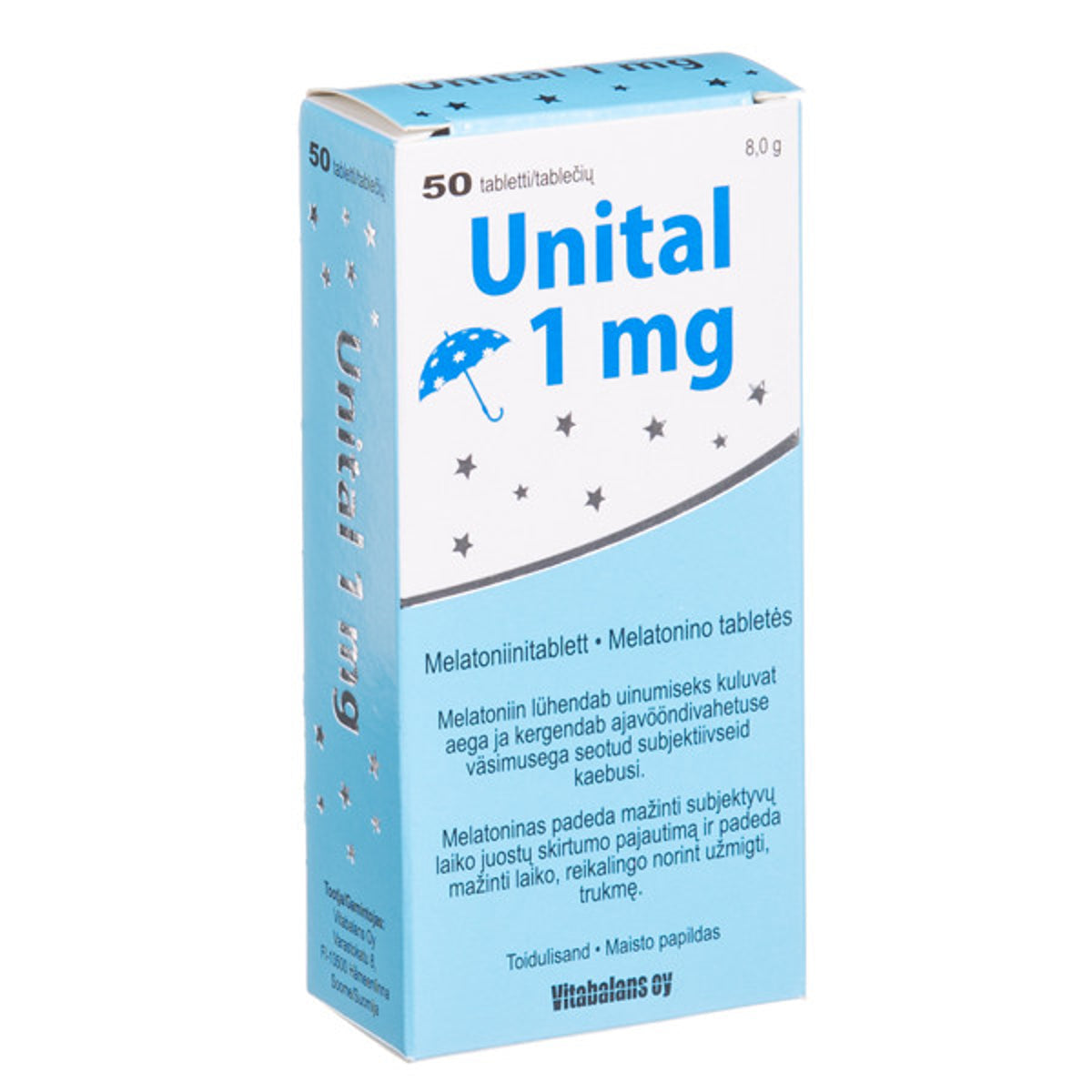 Vitabalans Unital melatoninas 1 mg, 50 tablečių