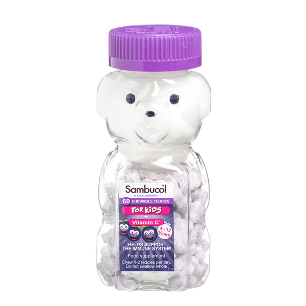 Sambucol Black Elderberry Teddies vaikams, 60 kramtomųjų tablečių