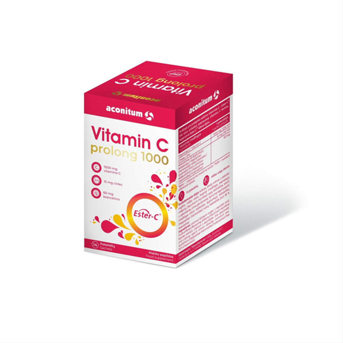 Aconitum vitaminas C Prolong 1000 mg, 14 paketėlių