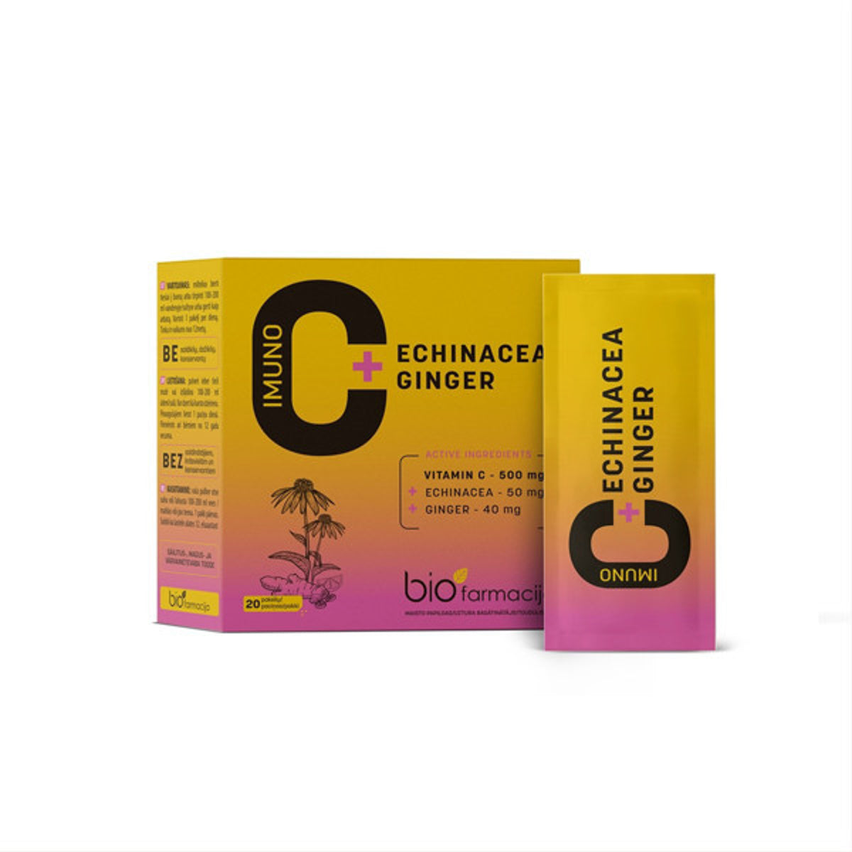 Imuno C+ Echinacea + Ginger milteliai, 20 paketėlių