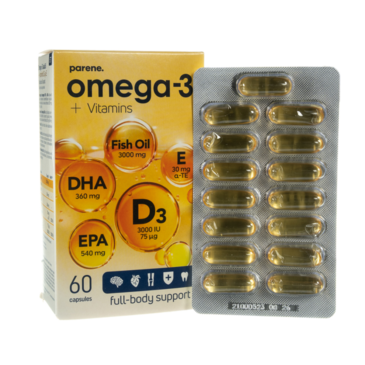 Omega-3 + vitaminas E 1200 mg, 100 kapsulių
