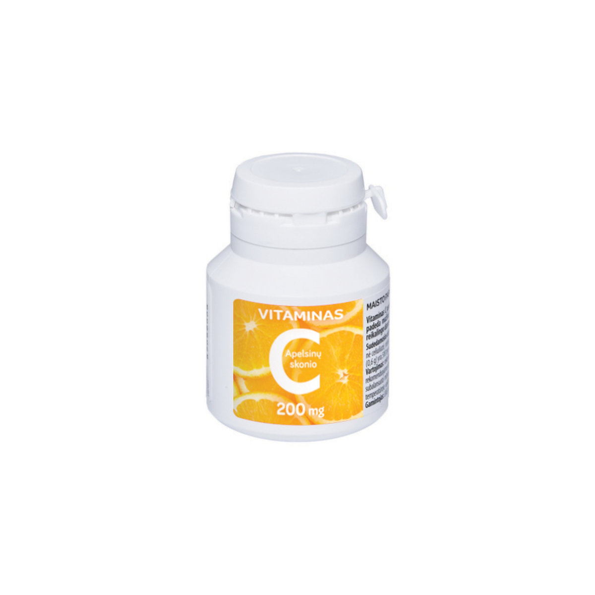 Valentis vitaminas C 200 mg apelsinų skonio, 50 kramtomųjų tablečių