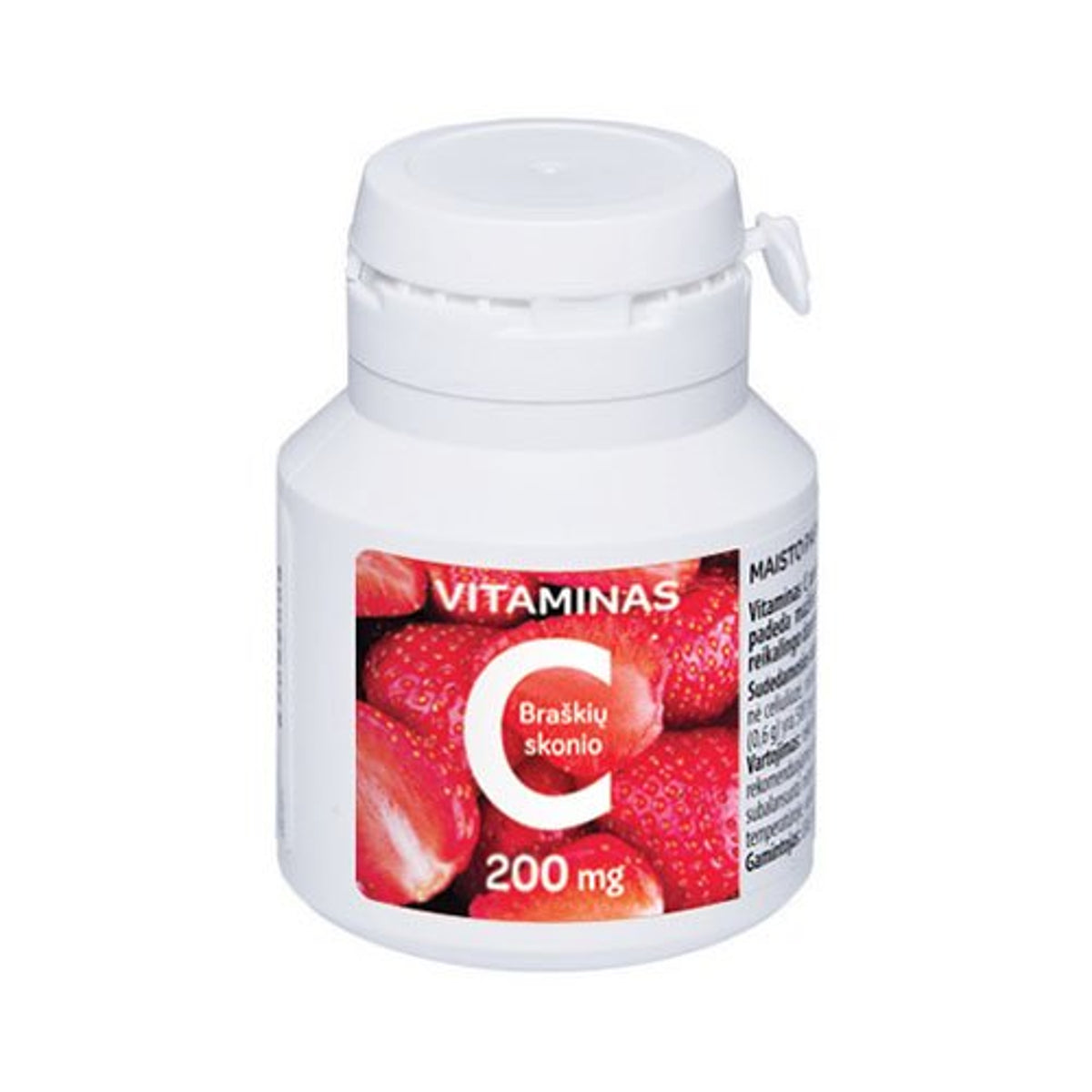 Valentis vitaminas C 200 mg braškių skonio, 50 kramtomųjų tablečių