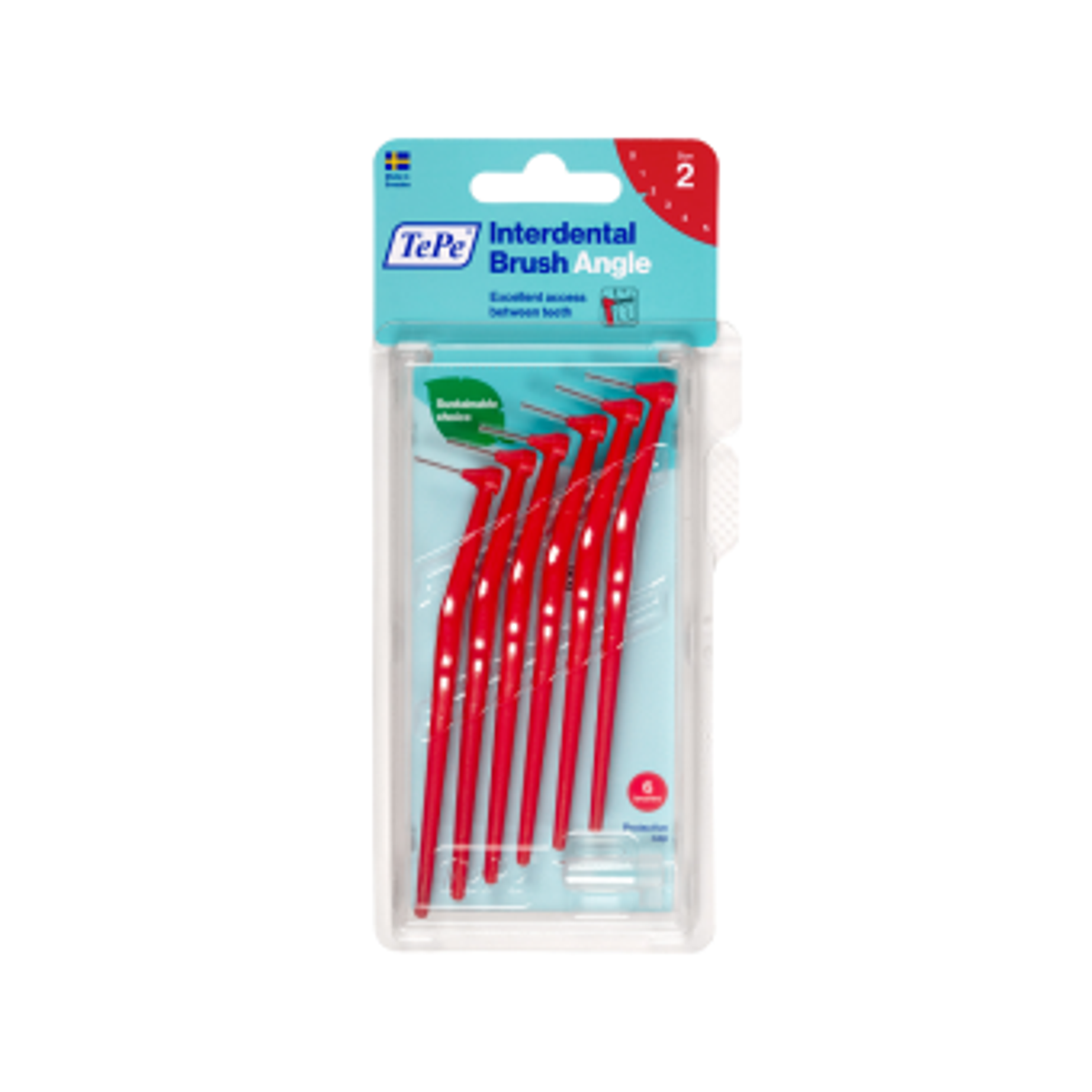 TePe Angle tarpdančių šepetėliai su ilga rankenėle, raudoni, 0,5 mm, 6 vnt.