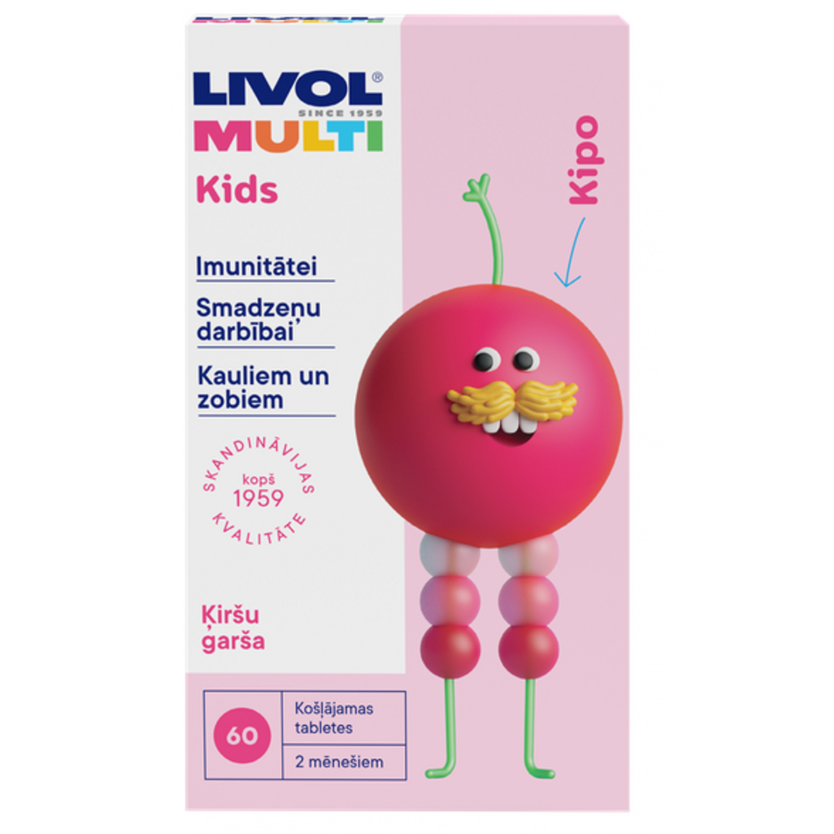 Livol Multi vaikams, vyšnių skonio, 60 kramtomųjų tablečių