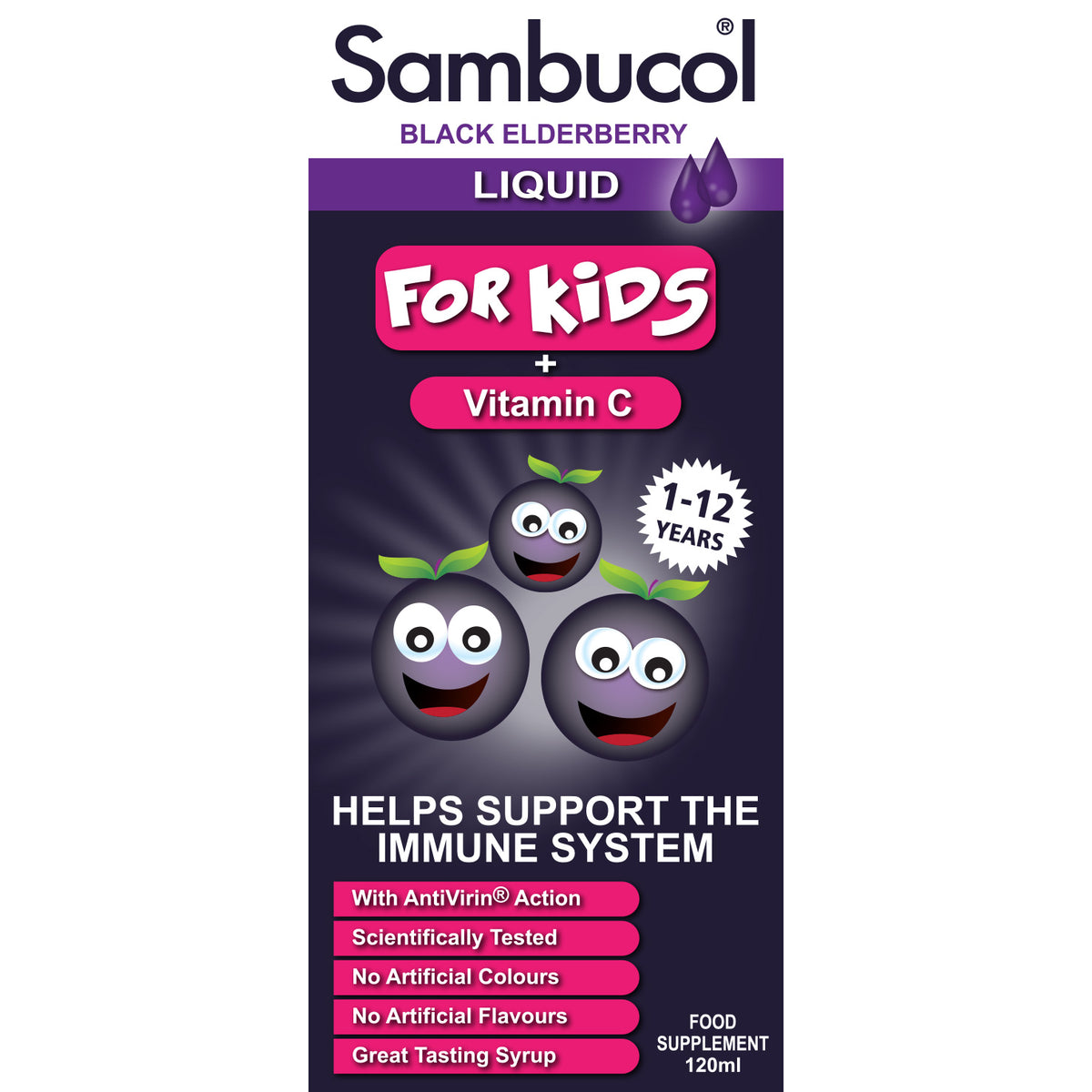 Sambucol Black Elderberry for Kids lašai, 120 ml