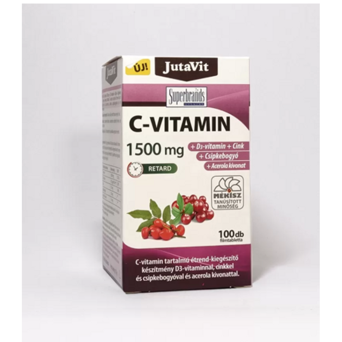 Jutavit vitaminas C 1500 mg su acerola, erškėtuogėmis, D3 ir cinku, 100 tablečių