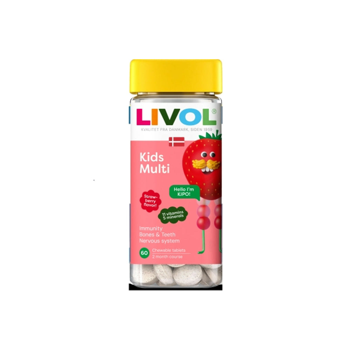 Livol Multi vaikams, braškių skonio, 60 kramtomųjų tablečių