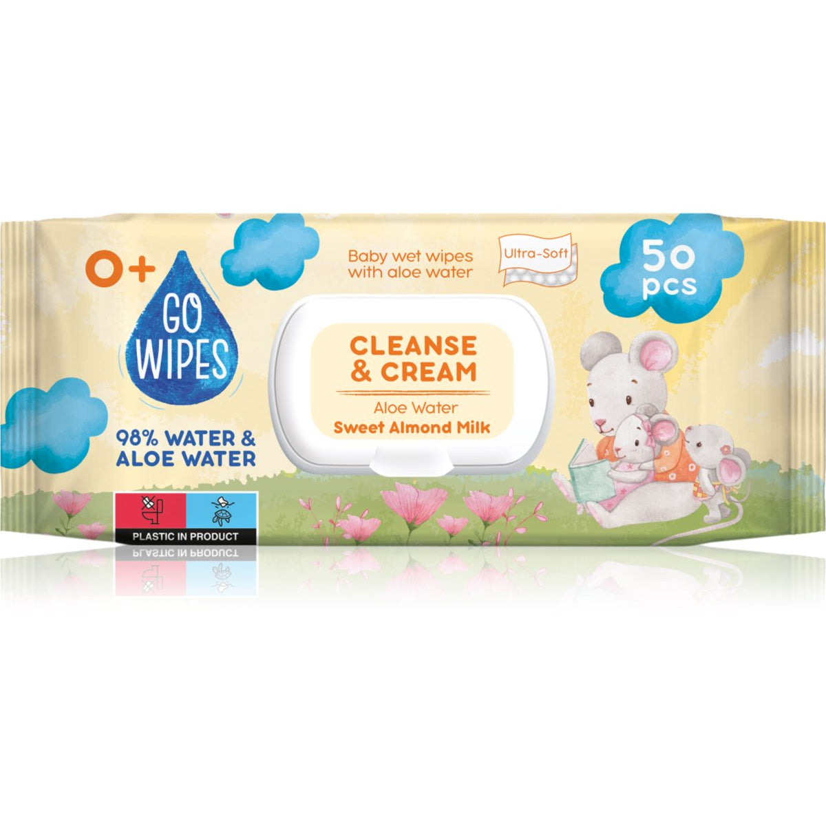 GoWipes Baby Cleanse&Cream drėgnos servetėlės vaikams, 50 vnt.