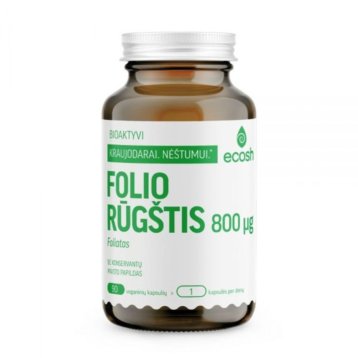 Ecosh bioaktyvi folio rūgštis (folatas) 800 mcg, 90 kapsulių