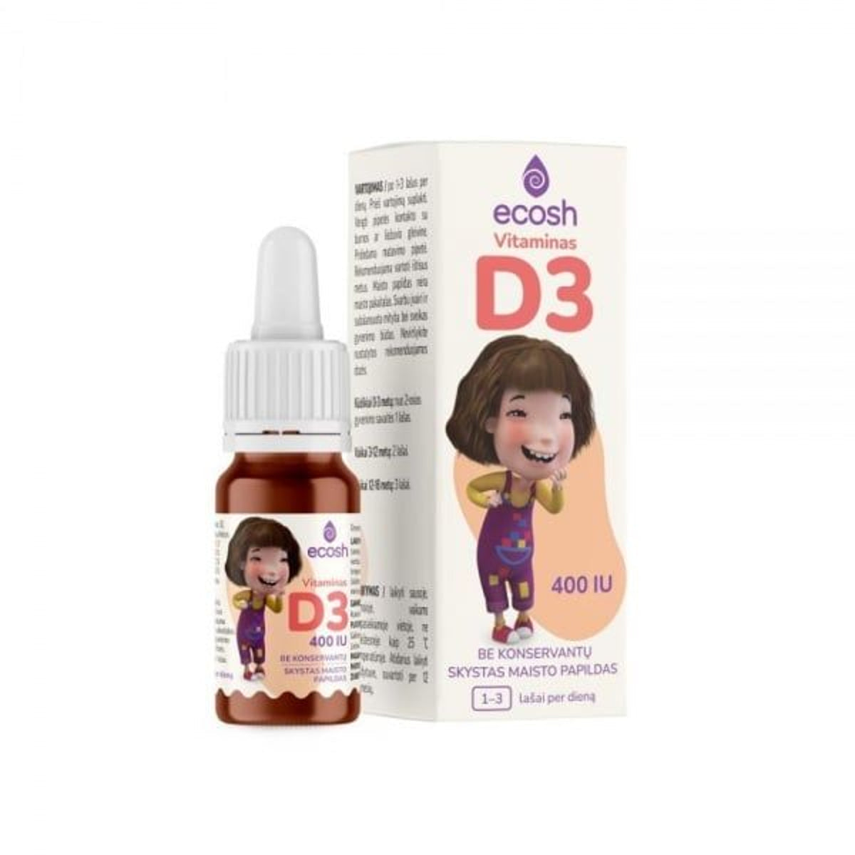 Ecosh Kakė Makė vitaminas D3 400 TV su kokosų aliejumi, 10 ml