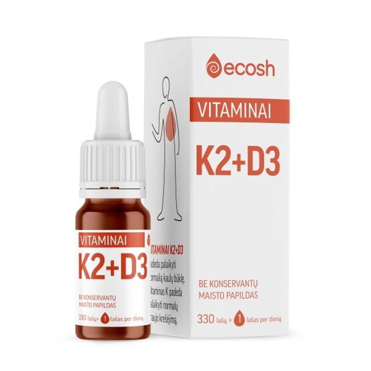 Ecosh vitaminai K2 45 mcg + D3 2000 TV, skystis, 10 ml