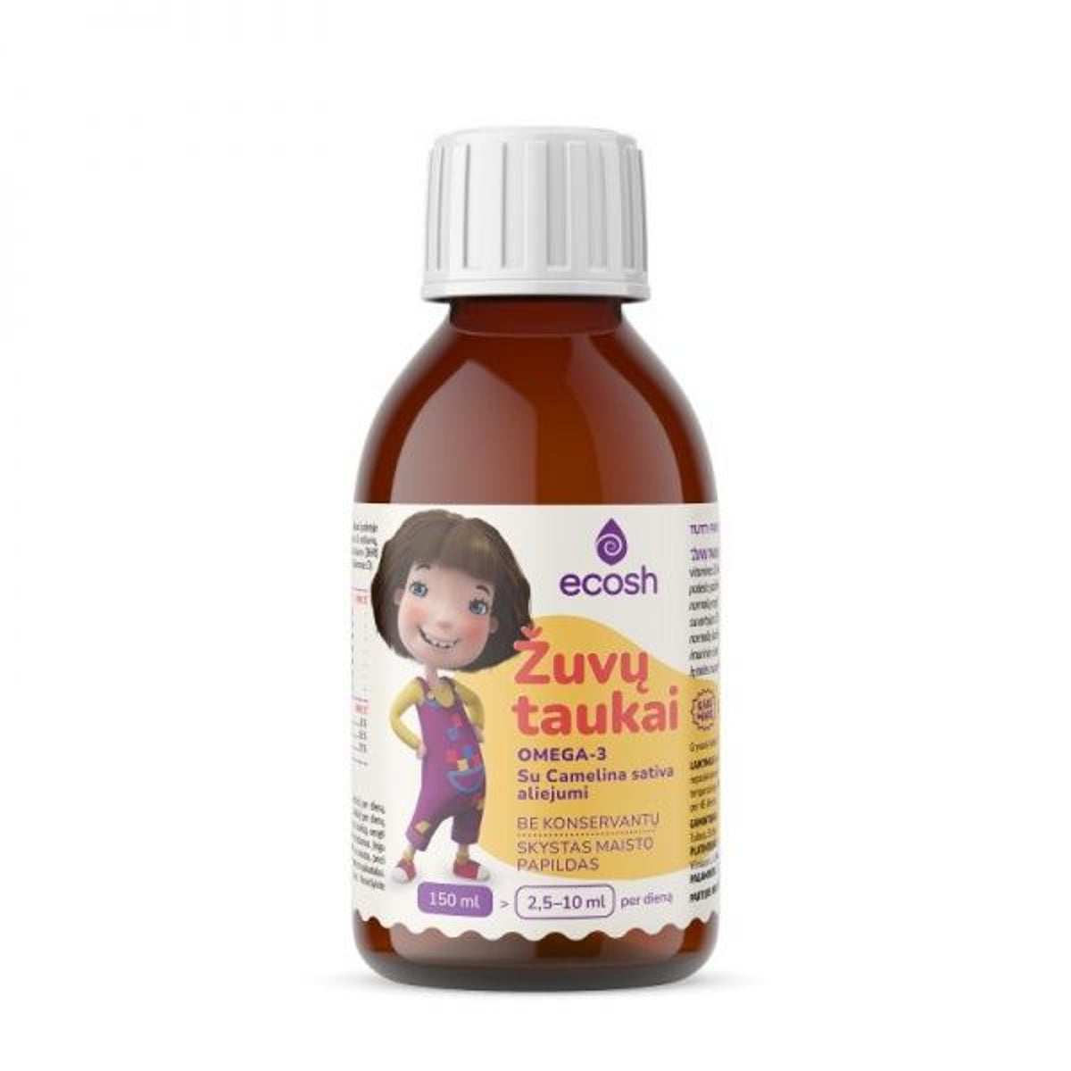 Ecosh Kakė Makė žuvų taukai su sėjamosios judros aliejumi, Tutti Frutti, 150 ml
