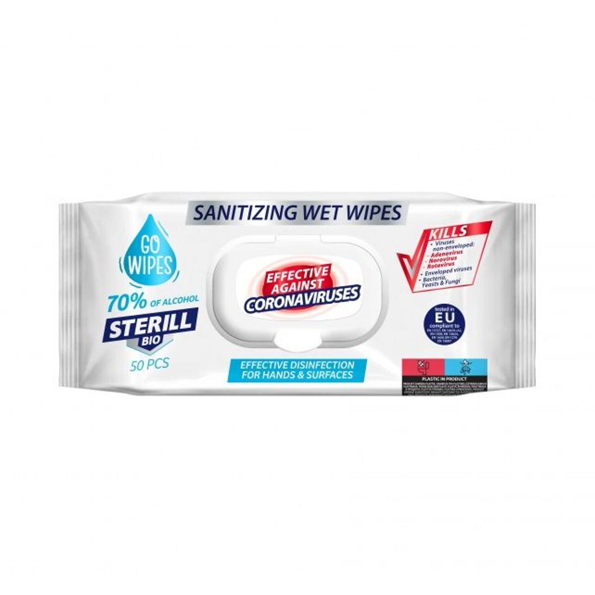 GoWipes Sterill Bio biocidinės drėgnos servetėlės, 50 vnt.