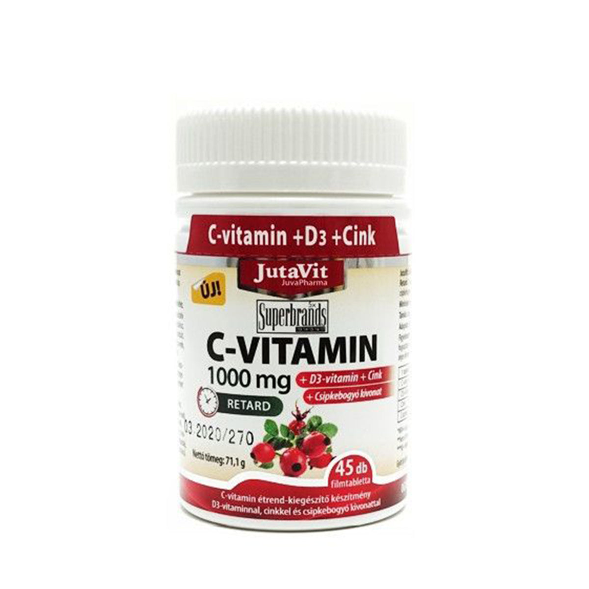 Juvapharm vitaminas C 1000 mg + D3 + cinkas su erškėčių ekstraktu, 45 pailginto atpalaidavimo tabletės