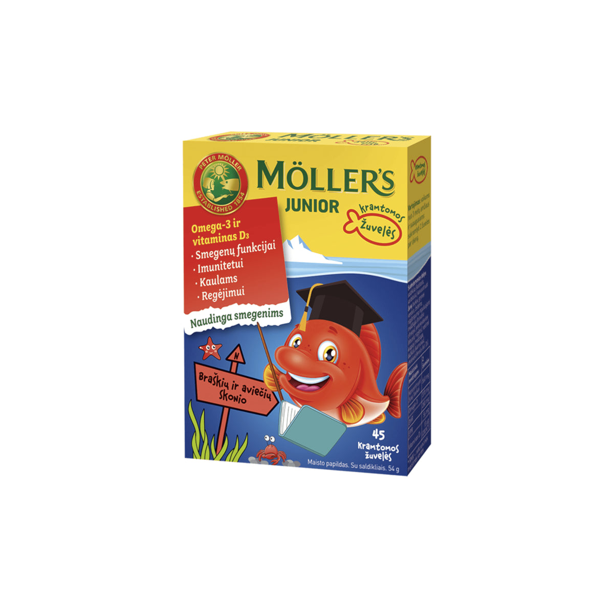 Möller's Junior Omega-3 gelinės žuvelės, braškių skonio, 45 vnt.