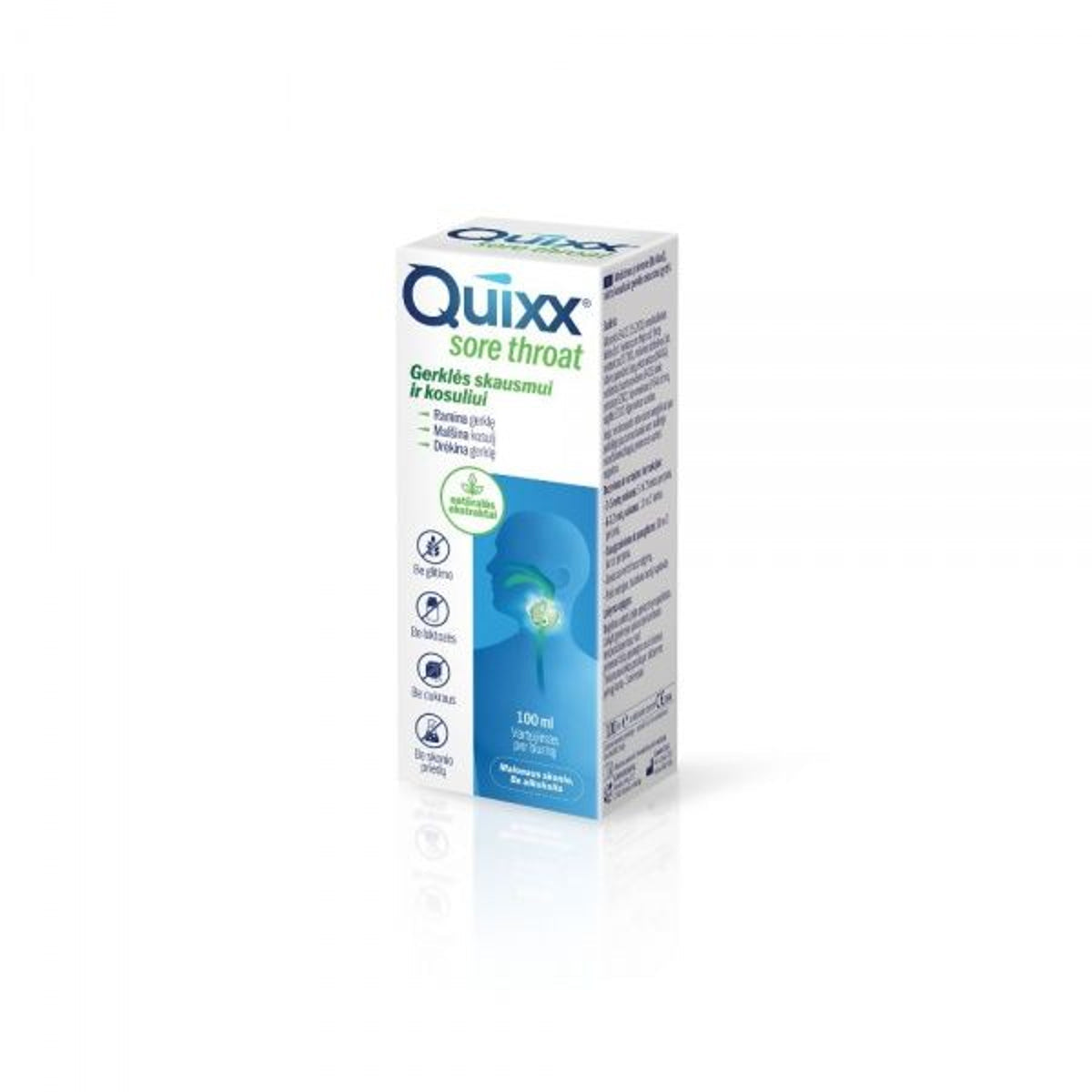 Quixx Sore Throat skystis gerklės skausmui ir kosuliui, 100 ml