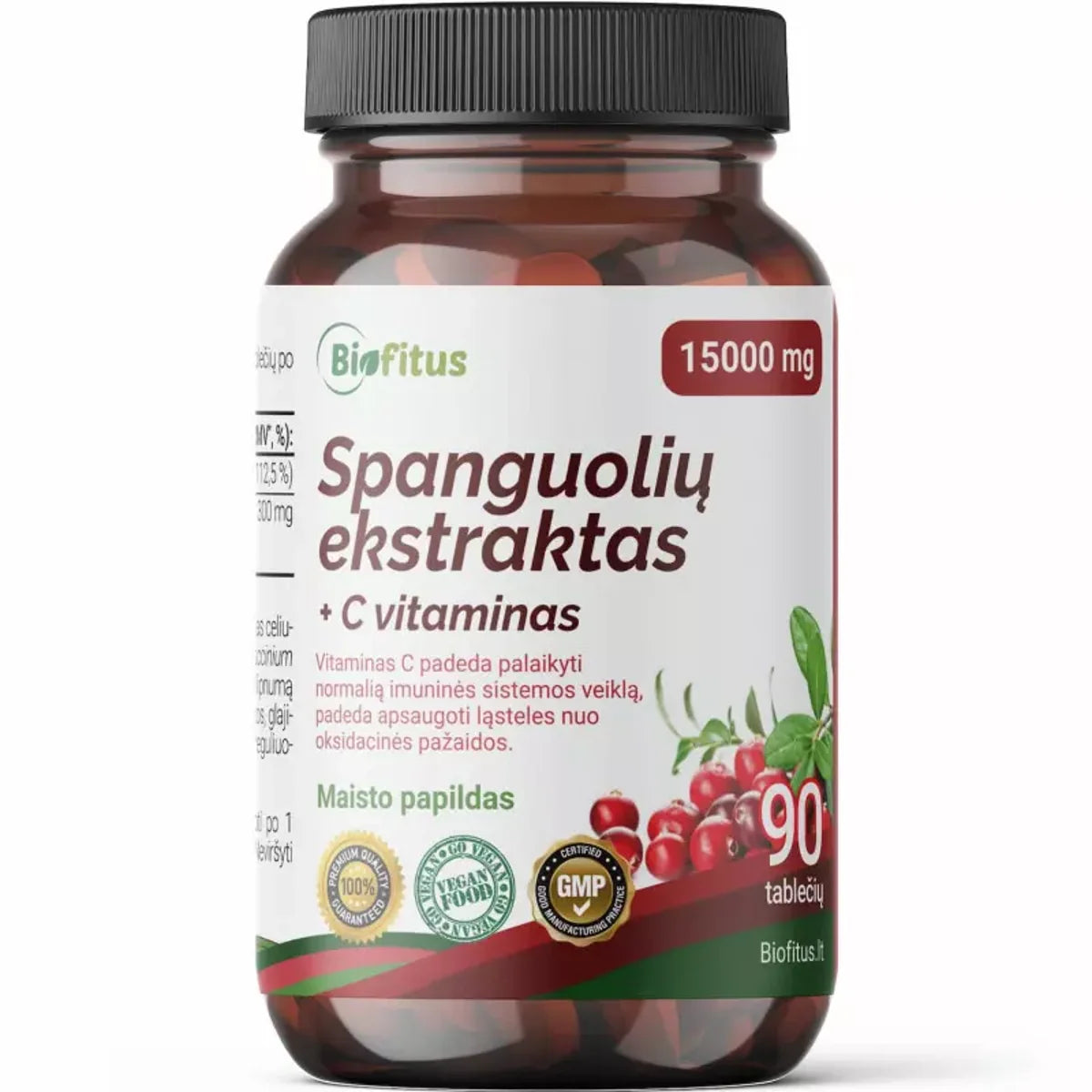 Biofitus Spanguolių ekstraktas + vitaminas C, 90 tablečių