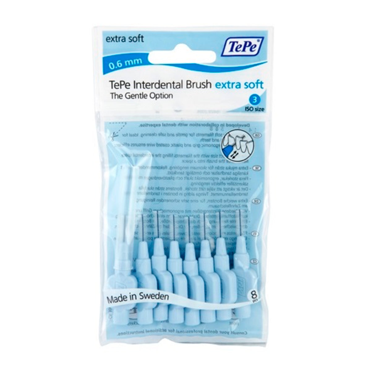 TePe Extra Soft tarpdančių šepetėliai, žydri, 0,6 mm, 8 vnt.