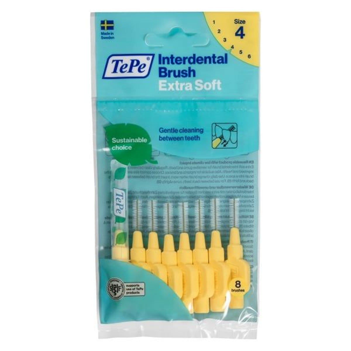 TePe Extra Soft tarpdančių šepetėliai, geltoni, 0,7 mm, 8 vnt.