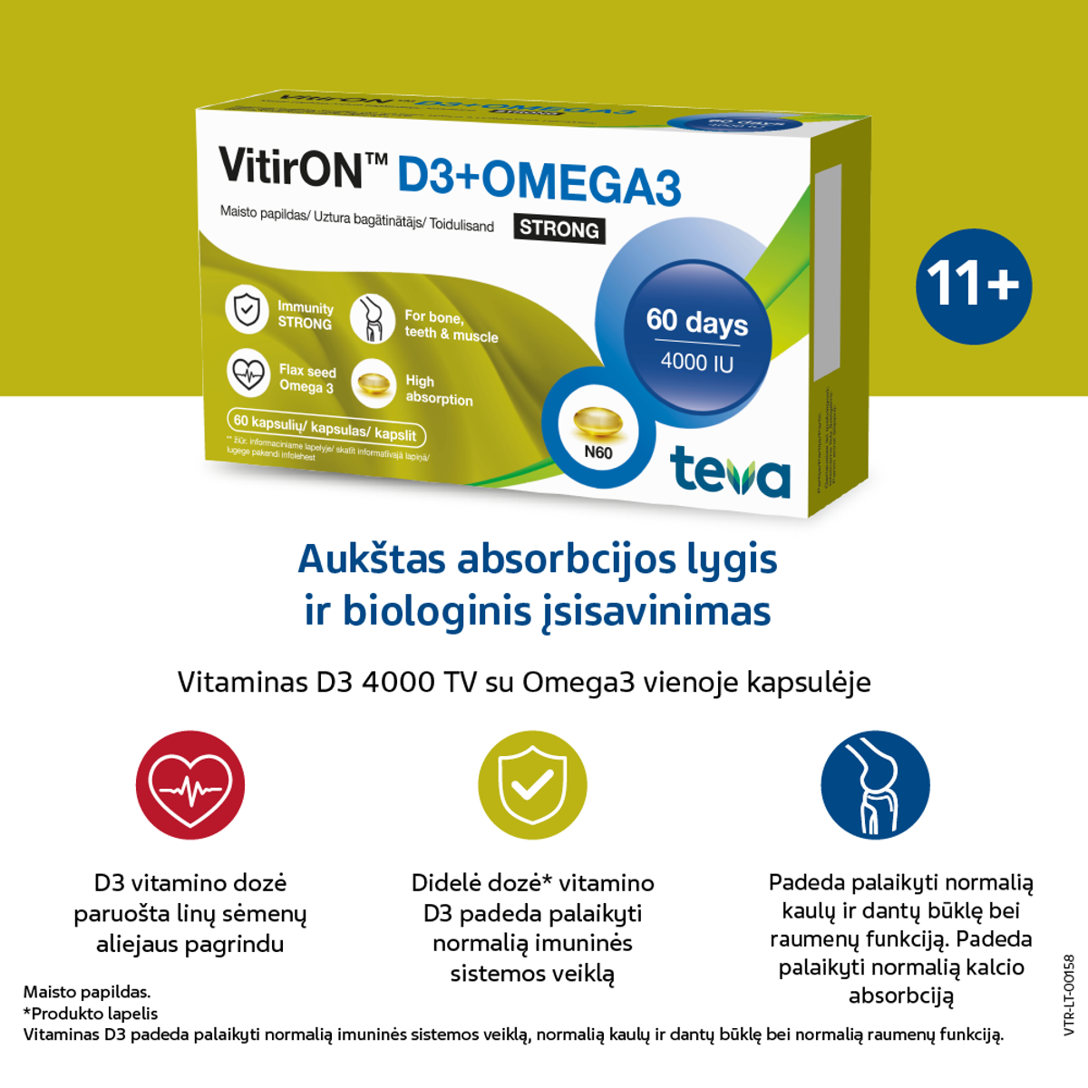 Teva VitirON D3 + omega-3 Strong, 60 kapsulių