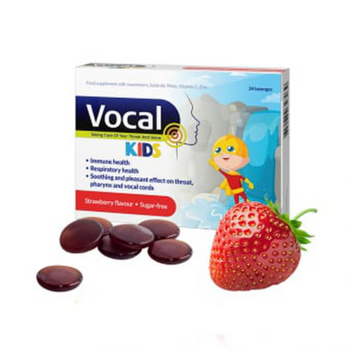 Vocal Kids braškių skonio pastilės, 24 vnt.